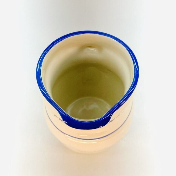 Jo-Chen Blue White Pottery Pitcher Hand Painted Blue Trim Red Hearts USA - Picture 3 of 10